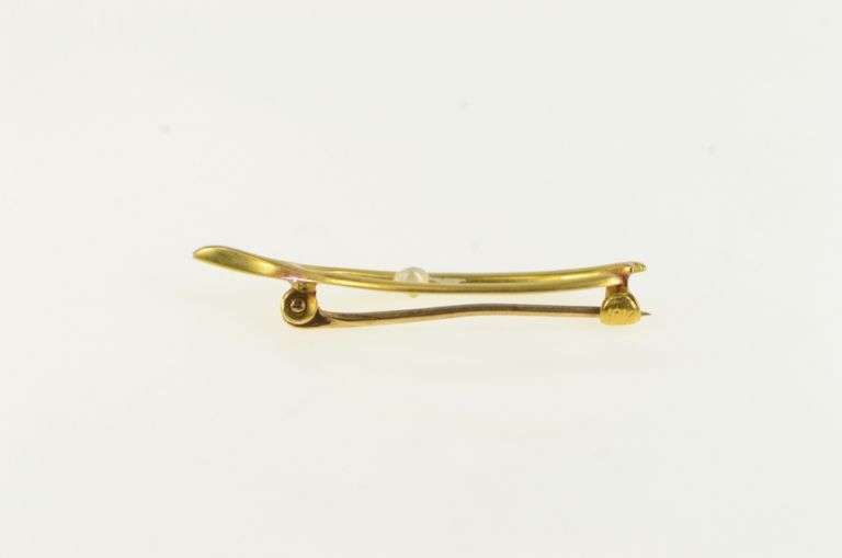 10K Yellow Gold Wish Bone Good Luck Lucky Pearl Pin/Brooch