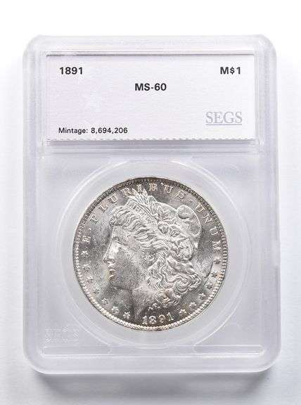 MS60 1891 Morgan Silver Dollar SEGS