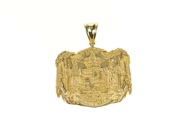 14K Yellow Gold Hawaiian State Wax Seal Ornate Embossed Pendant