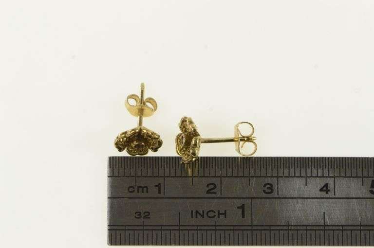 14K Yellow Gold 3D Diamond Ornate Flower Vintage Stud Earrings