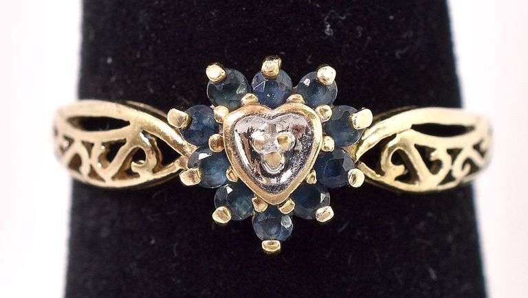 Danity 10K Yellow Gold Diamond and Blue Sapphire Gemstone Ring