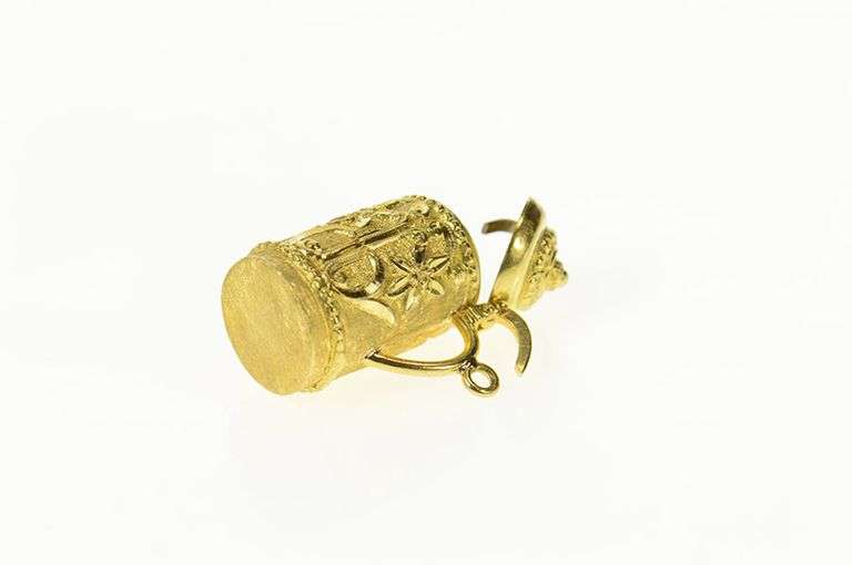 18K Yellow Gold 3D Ornate German Beer Stein Articulated Charm/Pendant