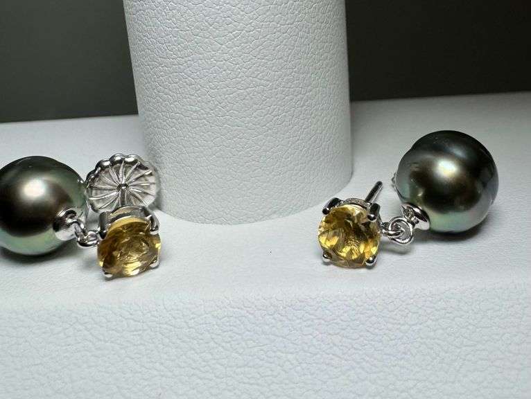 Beautiful Natural South Seas Black Pearl Drop Earrings