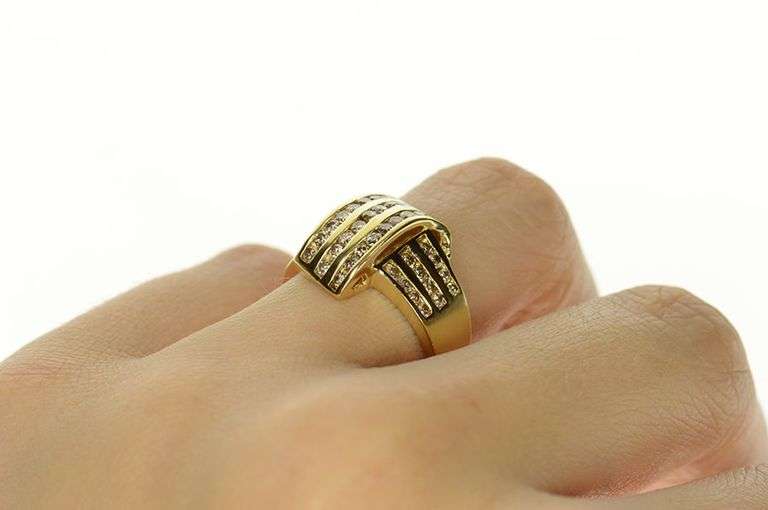 14K Yellow Gold 0.58 Ctw Diamond Wavy Channel Statement Ring