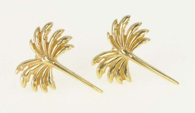14K Yellow Gold Palm Tree Tropical Beach Motif Stud Earrings