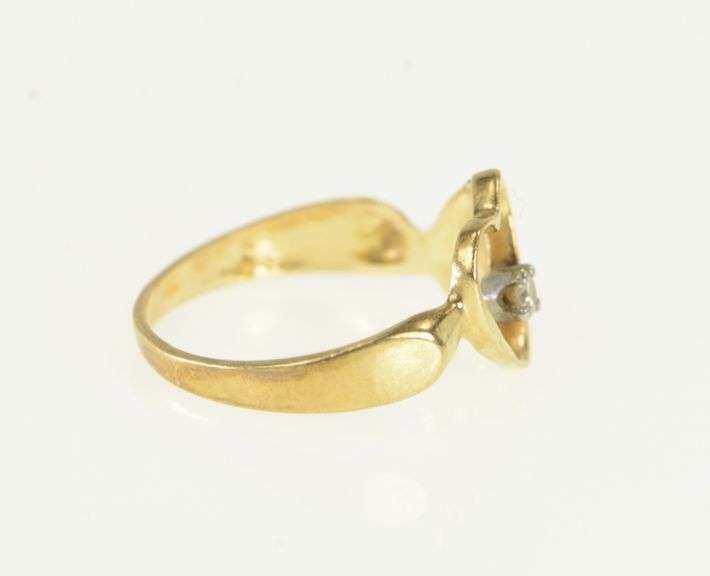 14K Yellow Gold Heart Diamond Inset Vintage Love Ring