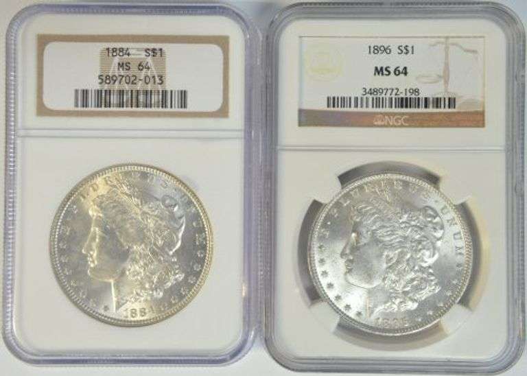 2 NGC MS64 graded better near Gem BU Morgan Dollars: 1884 & 1896
