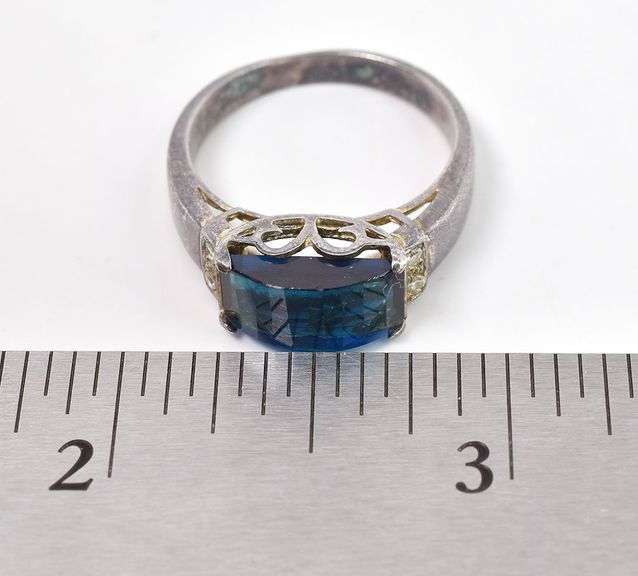 Sterling Silver Blue Gemstone and CZ Ring