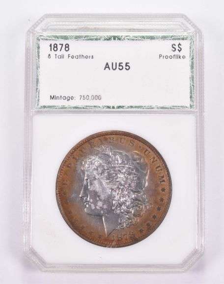 AU55 1878 Morgan Silver Dollar 8 Tail Feathers Prooflike PCI