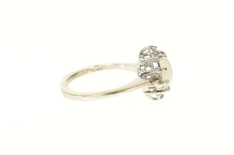 14K White Gold Natural Opal Diamond Accent Statement Ring