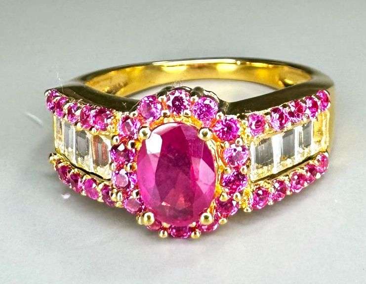 14 Kt Yellow Gold Plated Natural Ruby Ring