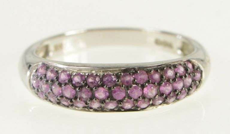 10K White Gold Pave Pink Sapphire Statement Band Ring