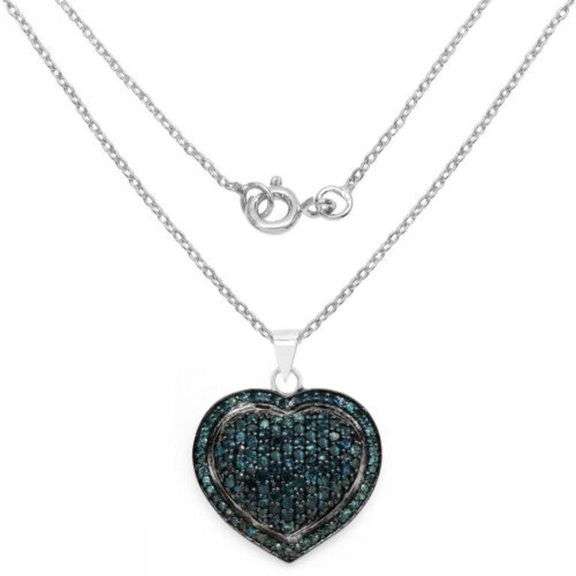 Dazzling 1.25 Cttw Natural Blue Diamond Heart Pendant