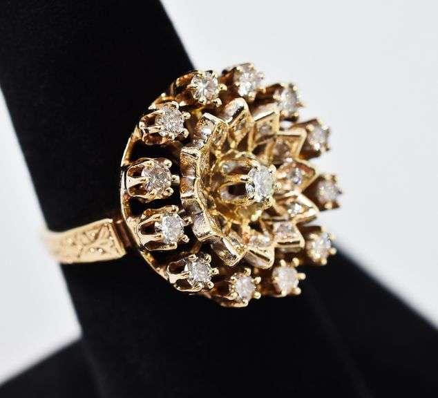 Vintage 14K Yellow Gold Diamond Explosion Ring