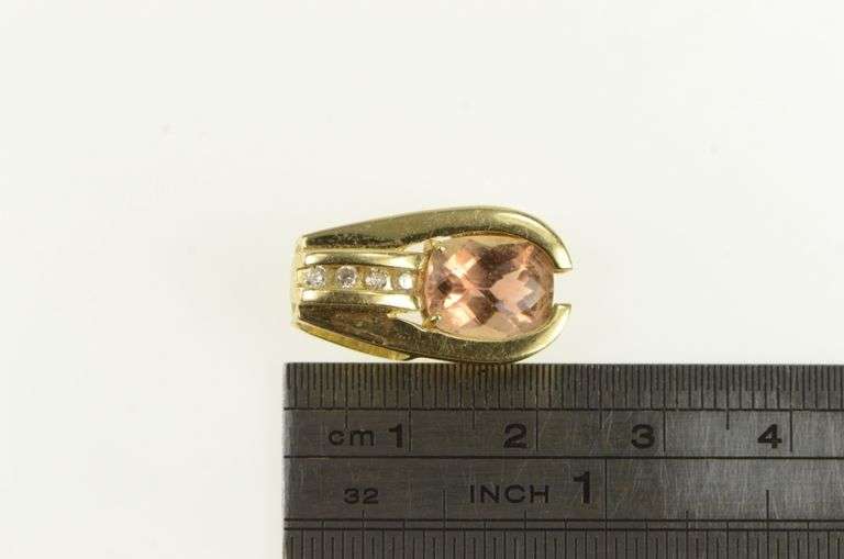 14K Yellow Gold Faceted Morganite Diamond Statement Pendant