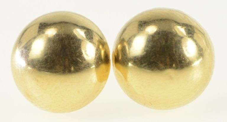 14K Yellow Gold Round Domed Vintage Classic Stud Earrings