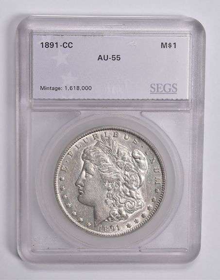 AU55 1891-CC Morgan Silver Dollar SEGS