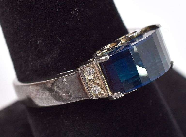 Sterling Silver Blue Gemstone and CZ Ring
