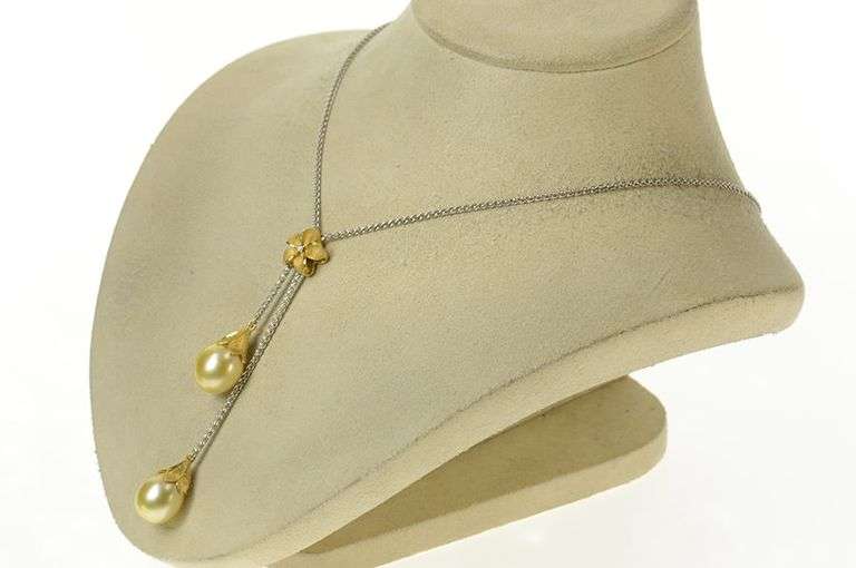 18K White Gold Denny Wong Pearl Diamond Flower Dangle Necklace