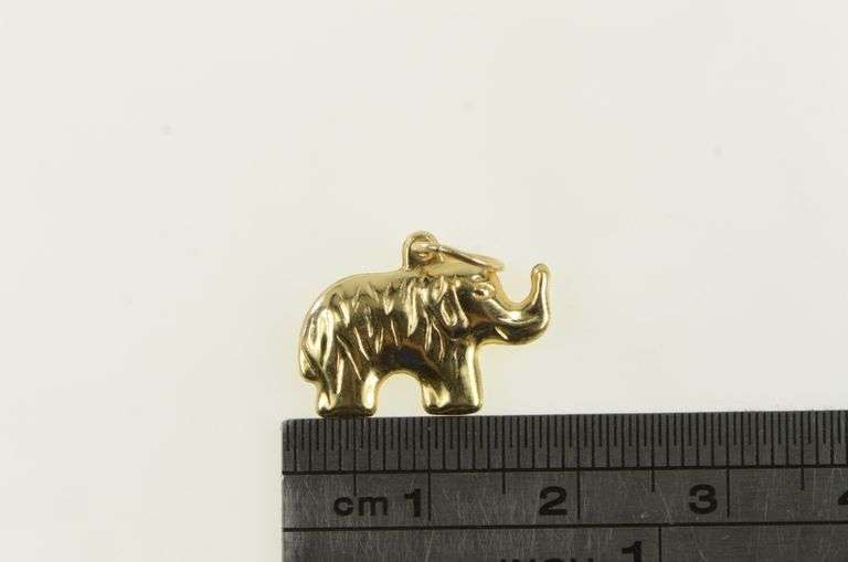 14K Yellow Gold 3D Elephant Puffy Memory Patience Charm/Pendant