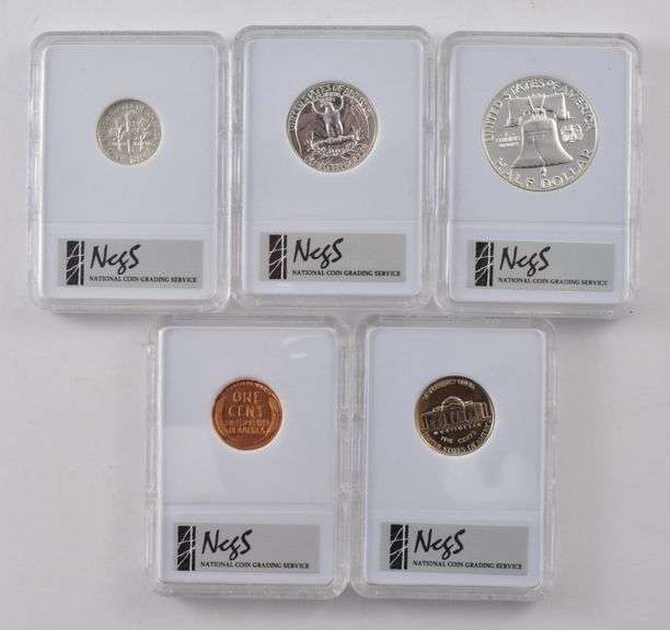 (5) 1956 PF69 DCAM Cent Nickel CAM Half Dollar PR68 Quarter Dime NCGS