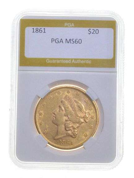 MS60 1861 $20 Liberty Head Gold Double Eagle PGA