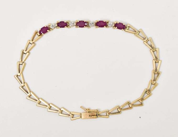Desirable 10K Yellow Gold Ruby and Diamond Bracelet