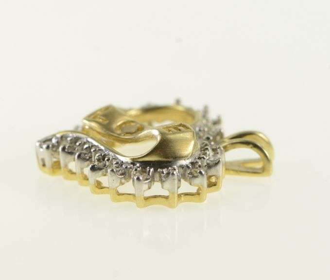 10K Yellow Gold Vintage Diamond Love Banner Heart Pendant