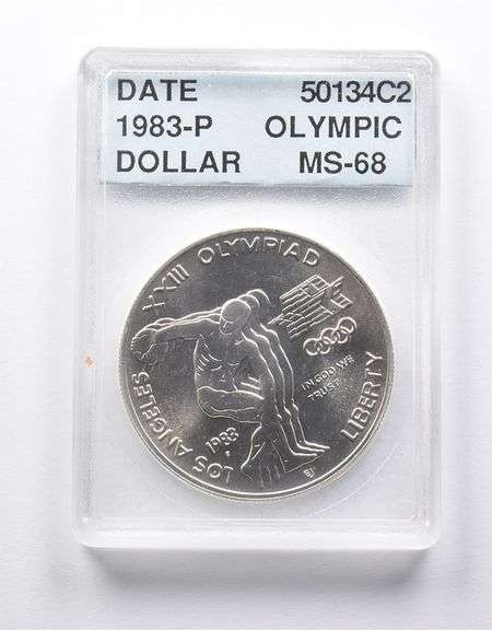 MS68 1983-P Olympic Discus Commemorative Dollar Accugrade Collectible Slab