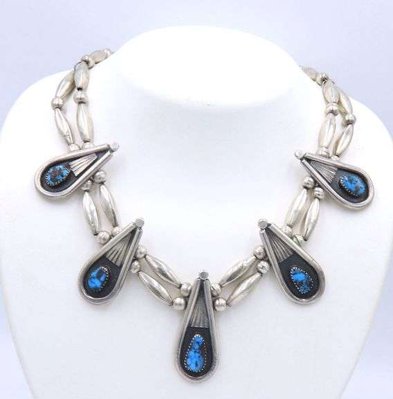 Vintage 925 sterling silver tear drop turquoise necklace