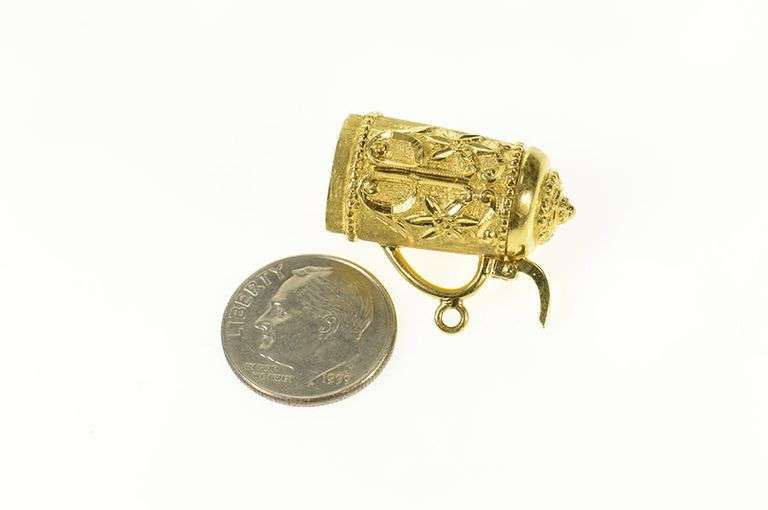 18K Yellow Gold 3D Ornate German Beer Stein Articulated Charm/Pendant