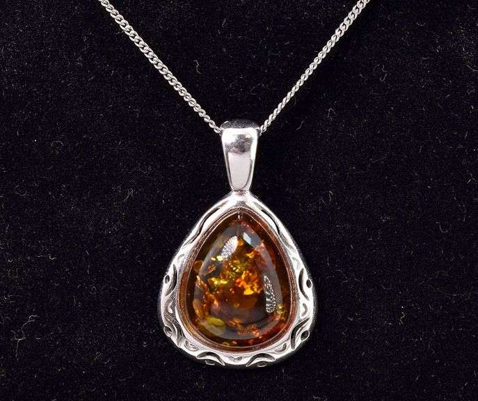 Sterling Silver Amber Gemstone Necklace
