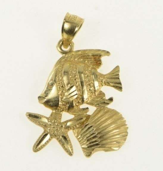 14K Yellow Gold Sea Shell Ocean Beach Motif Vintage Charm/Pendant