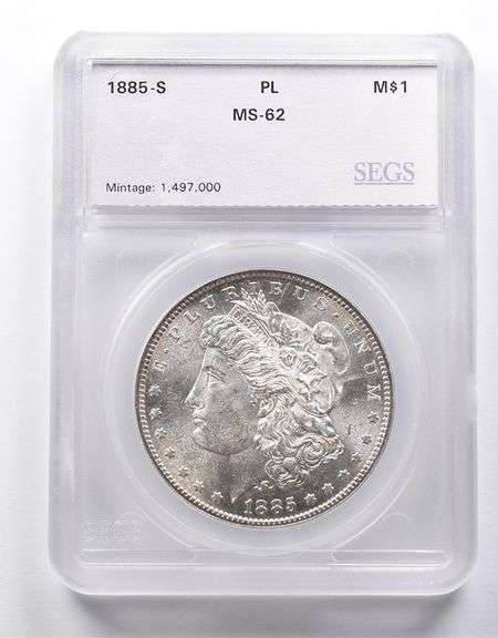 MS62 PL 1885-S Morgan Silver Dollar SEGS