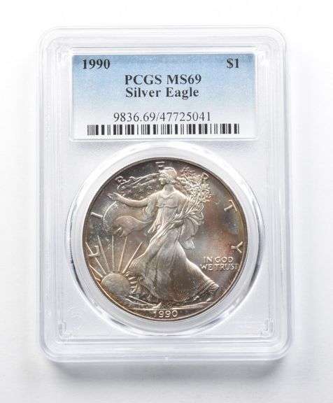 MS69 1990 American Silver Eagle PCGS Beautiful Red Toning