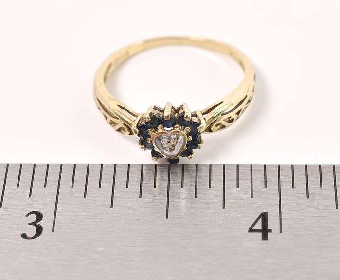 Danity 10K Yellow Gold Diamond and Blue Sapphire Gemstone Ring