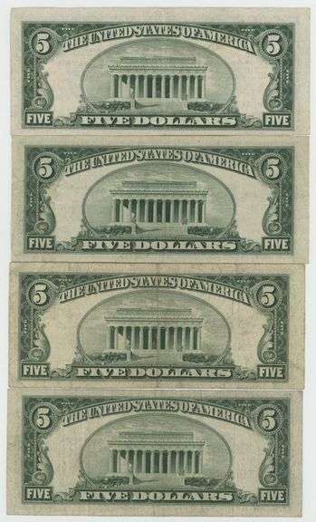 4 Very Scarce $5 STAR Notes featuring 1934 Blue Seal & 3 1953 Red Seals
