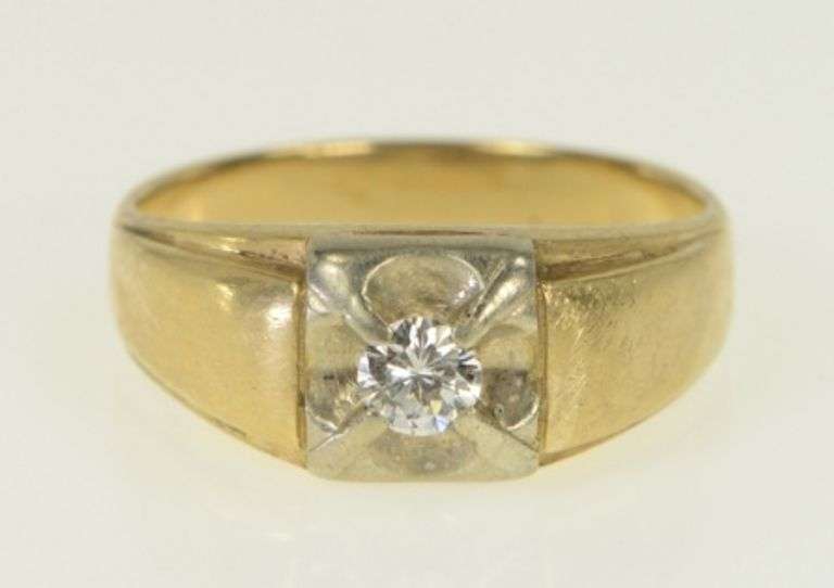 14K Yellow Gold 0.32 Ct Diamond Solitaire 1960's Men's Ring