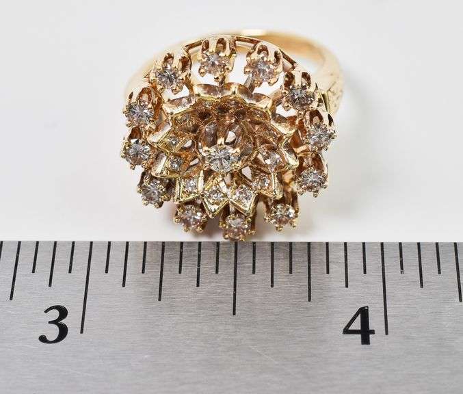 Vintage 14K Yellow Gold Diamond Explosion Ring