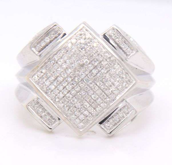 Men's Criss cross diamond ring in white gold