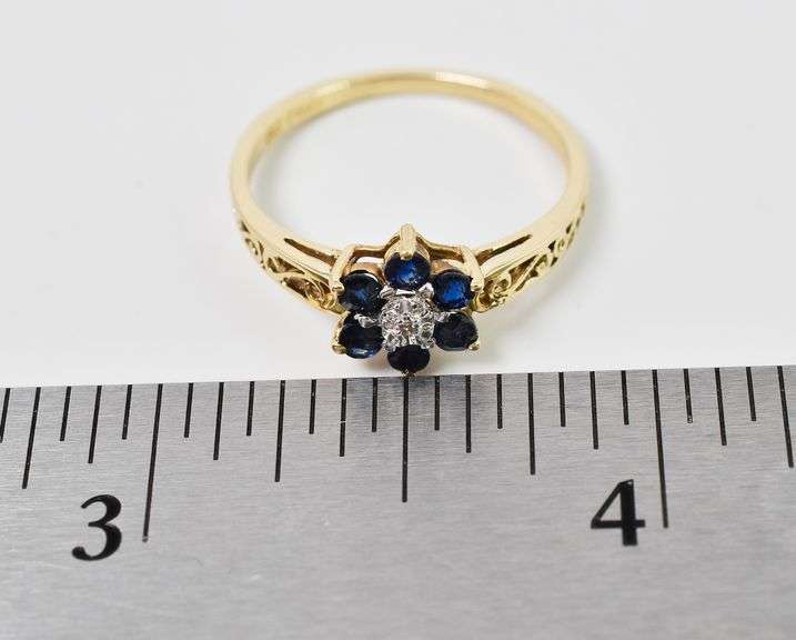 Fantastic 10K Yellow Gold Blue Sapphire and Diamond Ring