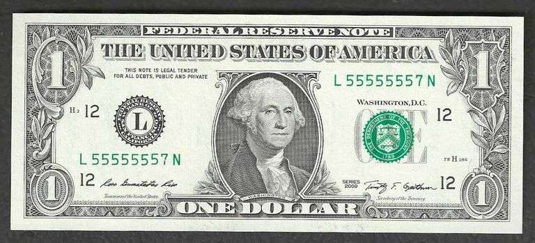 Have one to sell? Sell now $1 2009 FRN Seven in a Row--Near Solid 5s =55555557= Gem