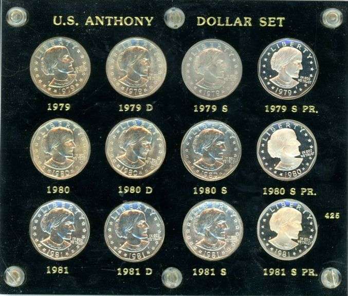 Collection of 12 Susan B Anthony Dollars in Capitol Plastics Holder