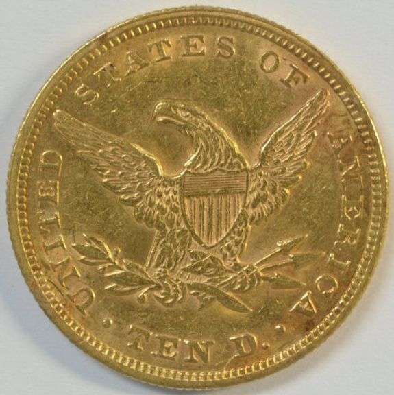 Scarce very high grade 1852 No Motto $10 Liberty Gold. Unc Details