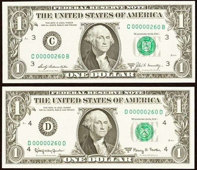 (2) Superb Crisp $1 Notes Scarce Matching Three Digit Numbers 00000260!