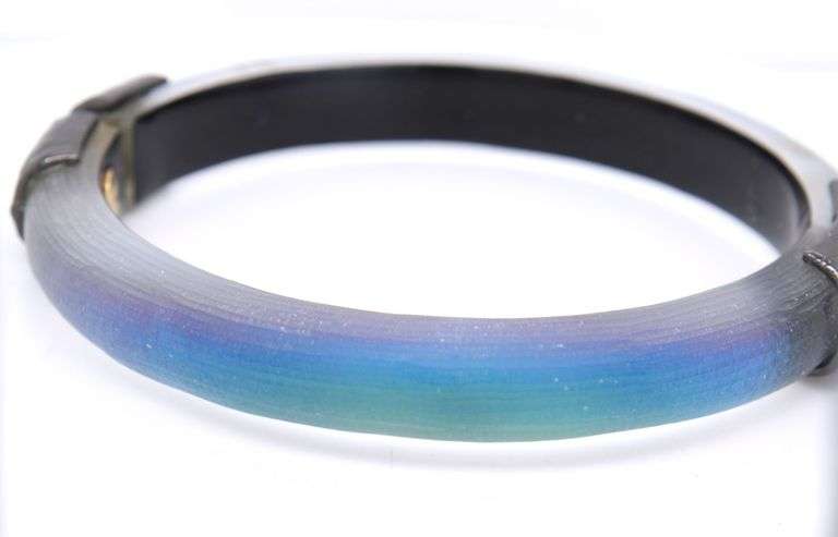 Alexis Bittar blue lucite and black and clear crystal hinged bangle bracelet