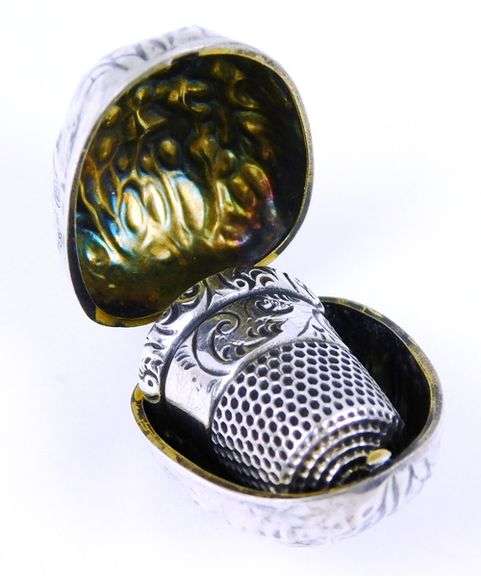 Unger Bros. Sterling Walnut Thimble Holder & Thimble