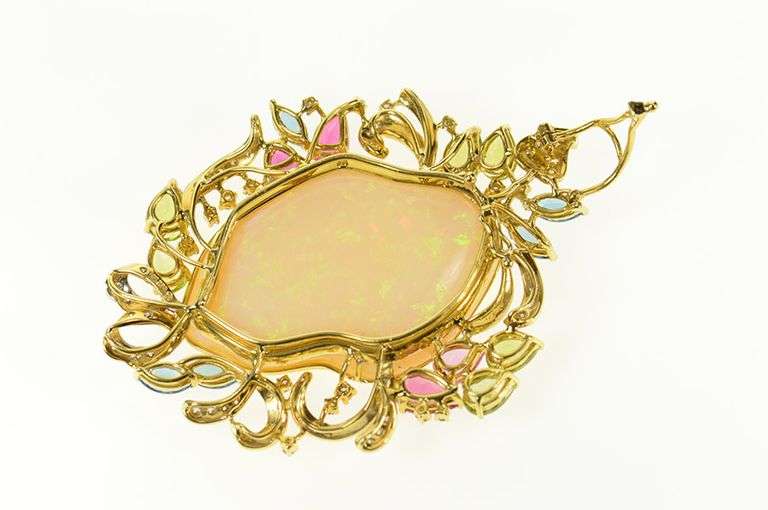 18K Yellow Gold Opal Peridot Topaz Tourmaline Diamond Pendant