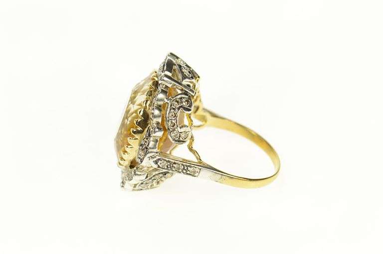 18K Yellow Gold 1940's 18.34 Ctw Citrine Diamond Cocktail Ring