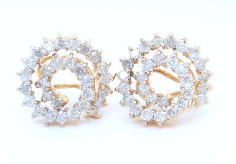 14kt Yellow gold 2.58ctw diamond swirl earrings